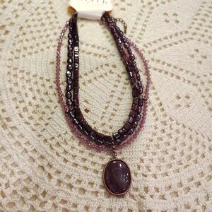 Mix it necklace Purple Three Strand Large Pendant 8" NWT